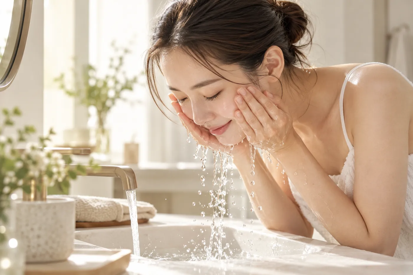 朝も洗顔料を使う？寝起きの肌と夜のケアから考える洗顔習慣をイメージした写真